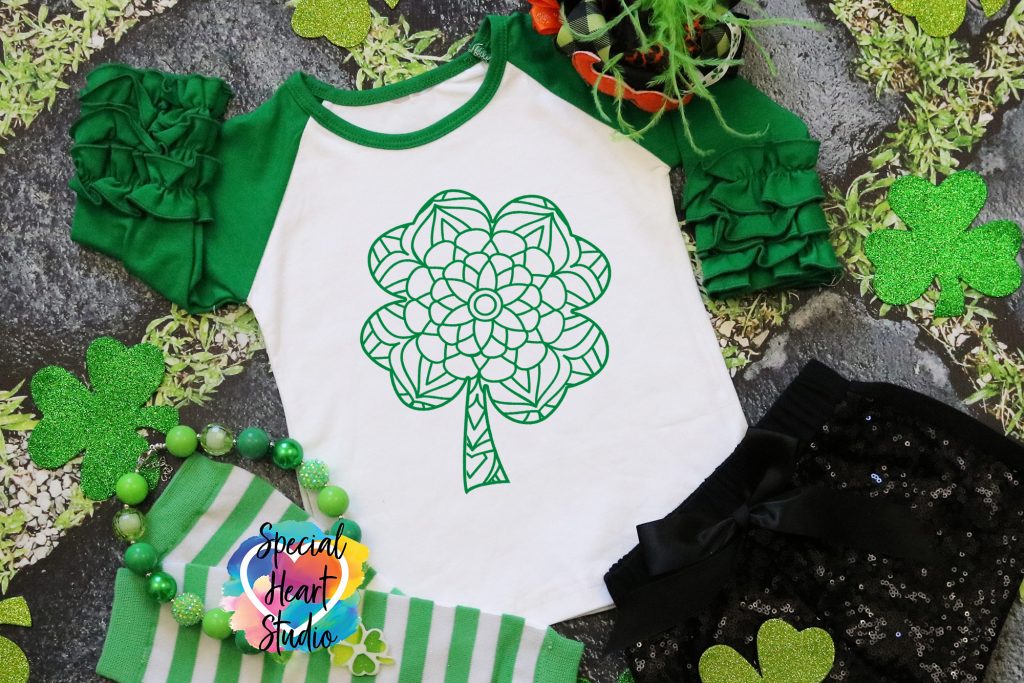 Mandala Sharmrock on green sleeve ruffle raglan