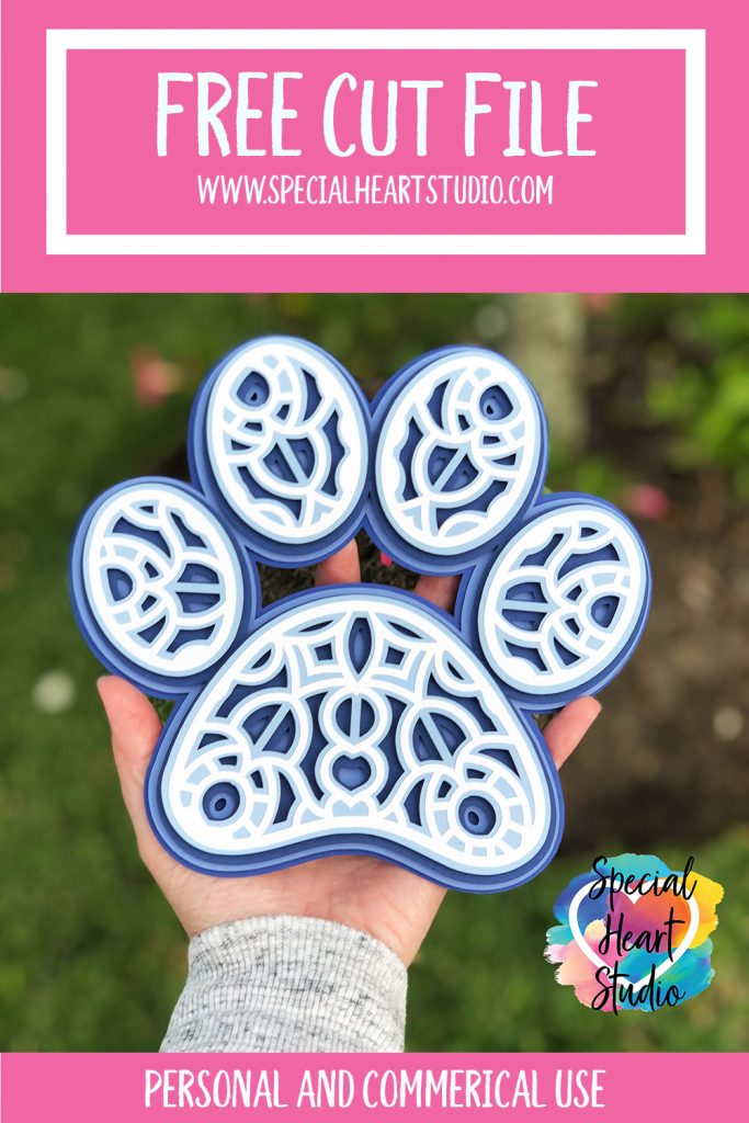 layered blue and white paw print shaped mandala free cut file