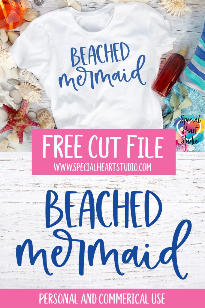 Free Cut File Beached Mermaid shown on white t-shirt