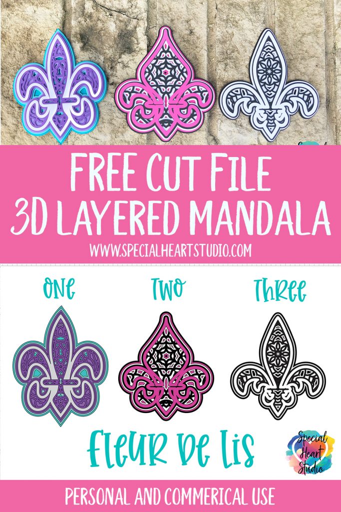 Three card stock layered mandalas with Free Cut file 3D layered Fleur De Lis