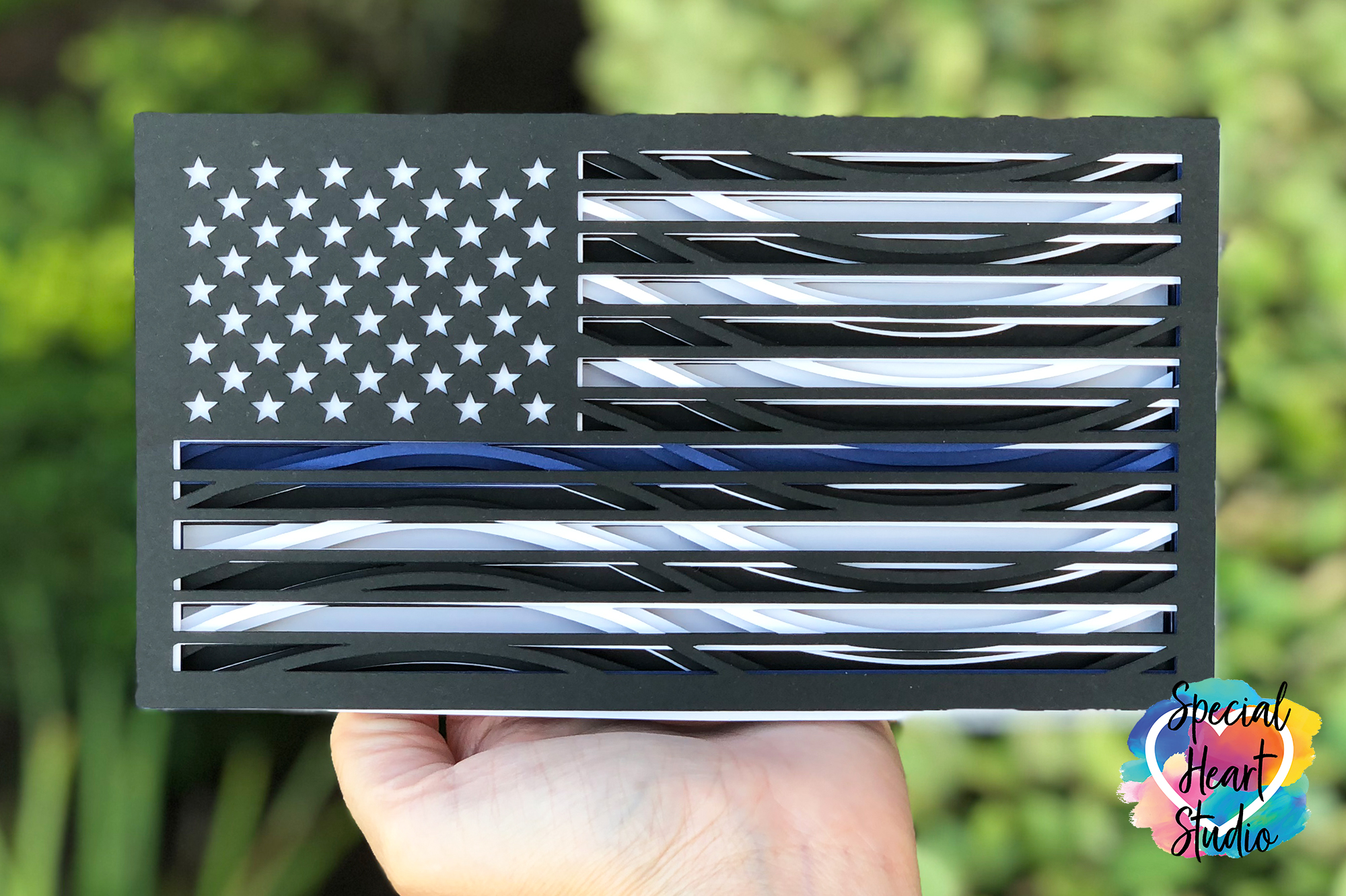 LAYERED THIN BLUE LINE FLAG CUT FILE