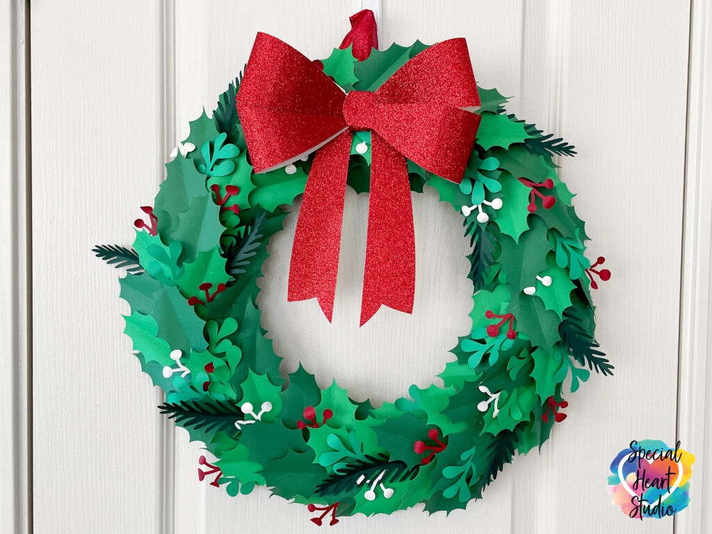 Paper Christmas Wreath with Red (paper) glitter bow